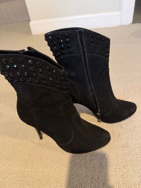 Nina Women's Black Studded Suede Ankle Boots